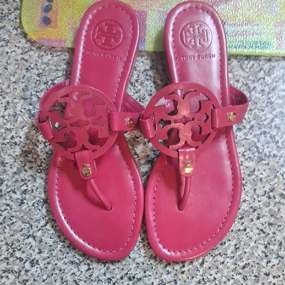 Tory Burch Hot Pink Logo Thong Sandals